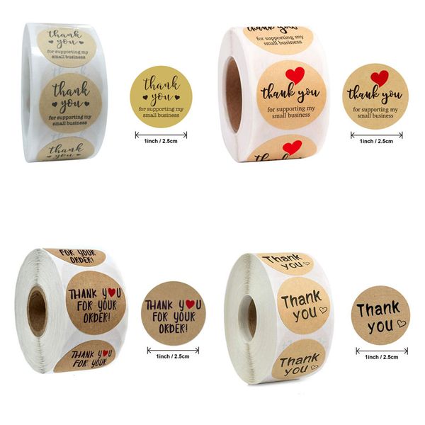 

2.5cm 500pcs kraft paper thank you adhesive stickers party baking diy wedding gift decorative labels