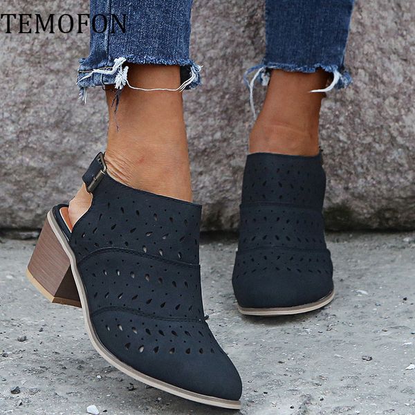 

temofon high heel women sandals summer shoes 2020 fashion chunky sandals ladies shoes big size party dress shoes footwear hvt807 t200515, Black