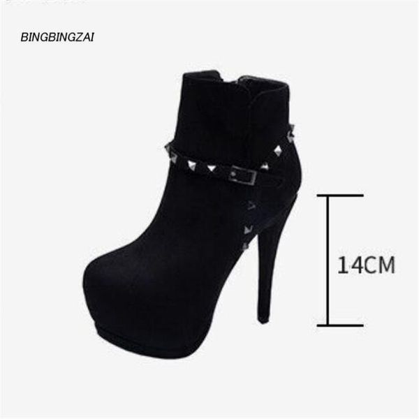 

bbzai new pattern shoes woman suede 14cm thick bottom high-heeled shoes waterproof platform 4cm comfort bottines usa 3- 8, Black