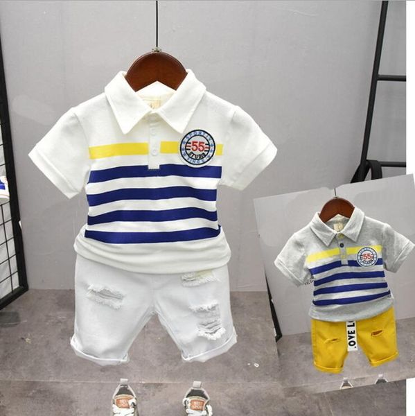 

children clothes 2019 summer baby boys clothes shirt+shorts outfit kids clothes boys sport suit toddler boys clothing sets t200707, White