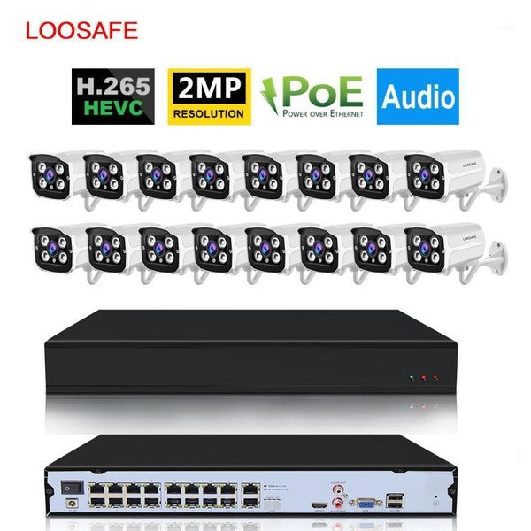 

loosafe 1080p 16ch poe kit h.265 system with poe switch cctv camera surveillance audio record outdoor waterproof p2p video1