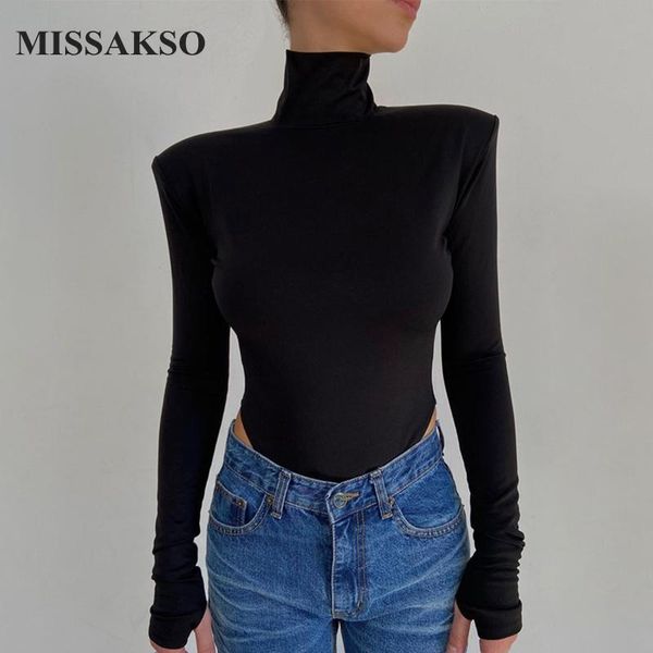 

women's jumpsuits & rompers missakso autumn women backless bodysuits streetwear long sleeve female black white romper turtleneck basic