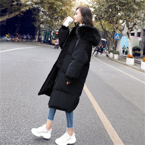

of winter down long coat with hood women parkas thicken real korean style raccoon skin turtleneck femme jackets dress 2020 wpy1588 3vl7, Black