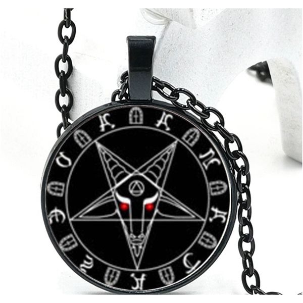 

satanism подвесное ожерелье 2020 новый сигил левиафан бафомет ожерелье мода цепочка мужская женская стеклянная подвеска мужчины ювелирные из, Golden;silver