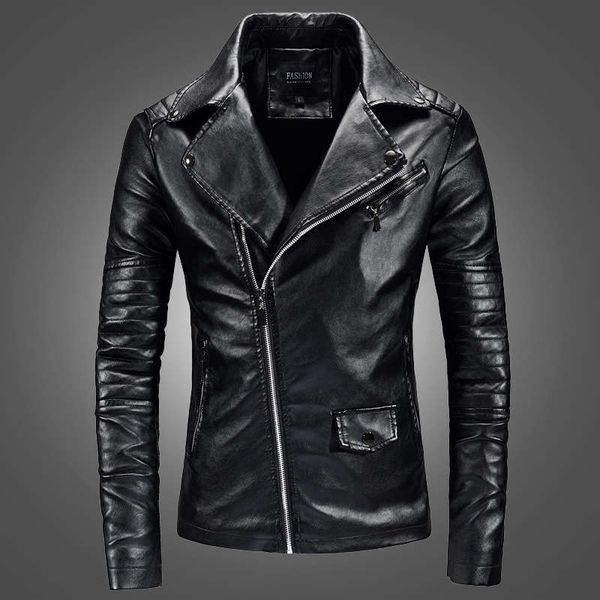 

suit collar motorcycle wash leather jacket fashion casual men's coat, White;black
