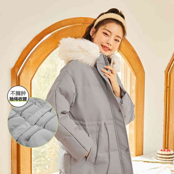 

2021 winter new long hooded wool collar loose commuter thick bread suit korean down jacket women, Black