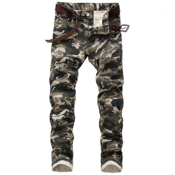 

unique design luxury men's jeanfashion individual camouflage denim trousers slim fit stretch army green printed jeans1, Blue