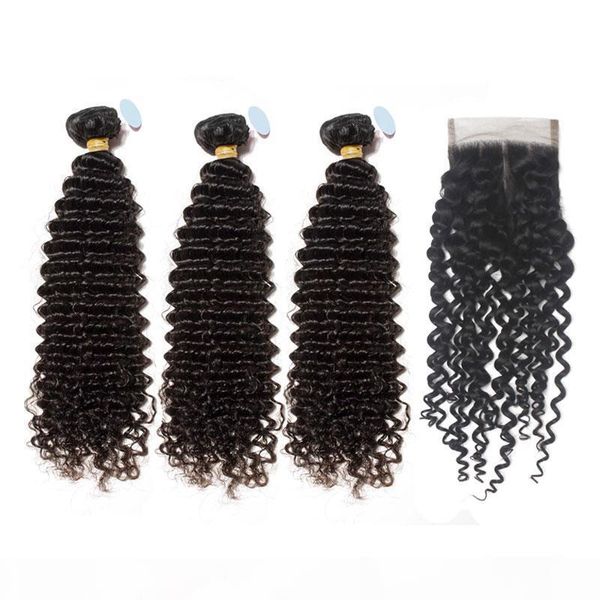 

deep curly hair bundle with lace closure unprocessed peruvian natural black human hair extension weave with frontal for women brazilian hair
