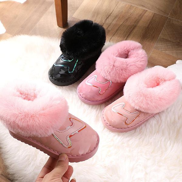 

new winter plush warm children boots casual shoes boys girls snow boots with fur kids shoes cotton sneakers sba004, Black;grey