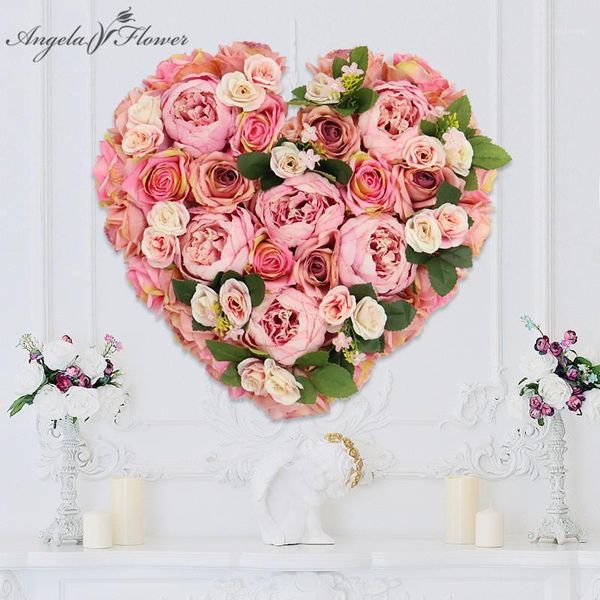

decorative flowers & wreaths 40cm heart-shaped garland wreath artificial flower row decor home corner angle curtain wall wedding arch road l