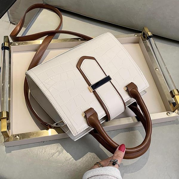 

cross body stone pattern contrast color tote bag 2021 high-quality pu leather women's designer handbag travel shoulder messenger
