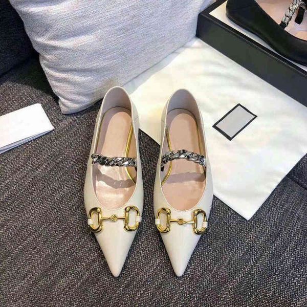 

flat fashion women designer pointed dress shoes 100% cowhide metal chain lady leather letter casual shoe mules princetown trample, Black
