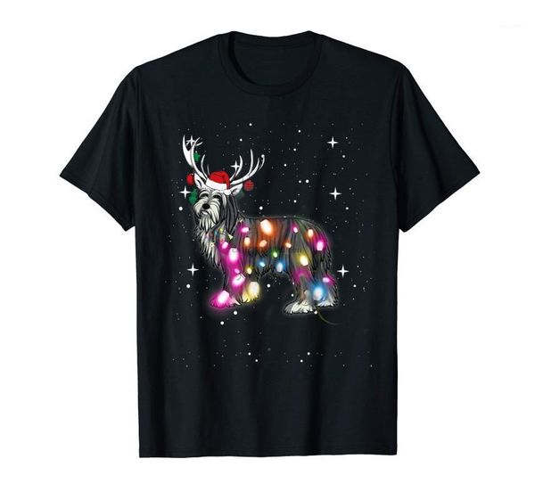 

christmas lights bearded collie dog t-shirt-men's t-shirt-black1, White;black