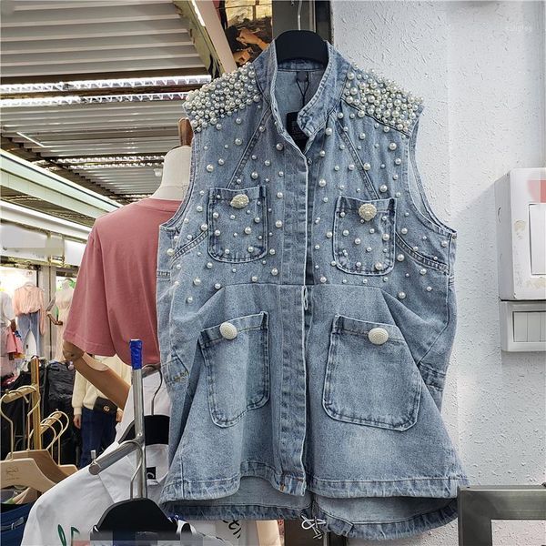 

vadim solid coletes sale chaleco mujer colete feminino waistcoat 2020 new heavy industry shoulder pearl nail beads loose women1, Black;white