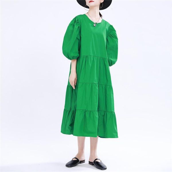 

johnature summer new fashion backless puff sleeve women dresses 2020 casual solid color loose half tie female dress1, White;black