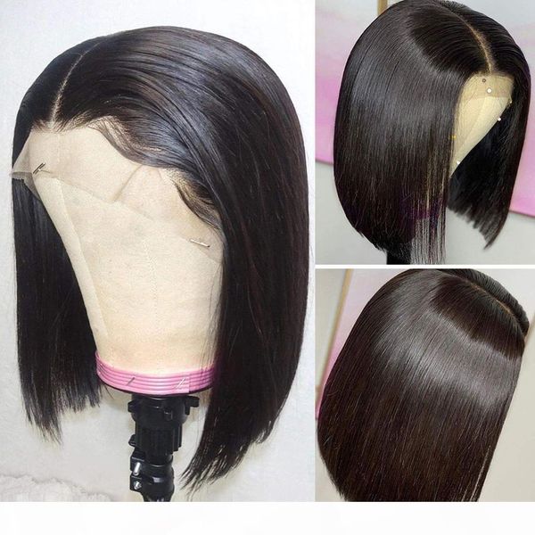 

full lace short bob wigs 130% brazilian remy hair can be dyed lace front human hair wigs pre-plucked bleached knots, Black;brown