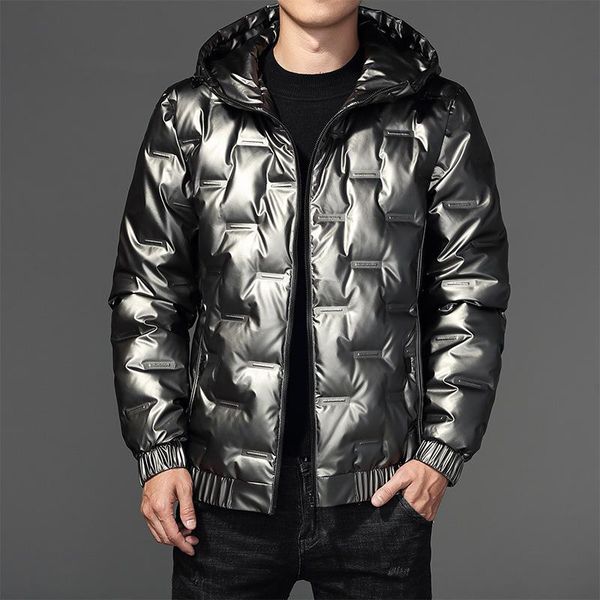 

down jacket men's 2020 winter new hooded men's fashion short white duck down youth light coat for men, Black