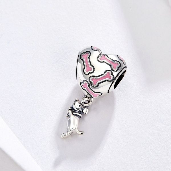 

bone pink dog sweet enamel and 925 silver heart fit pandora charm for girls bracelet jewelry