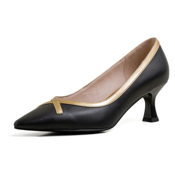 

female pumps 2021 superior to sheep's skin ladies'palm shoes pointy heels metal salad strips czg3, Black