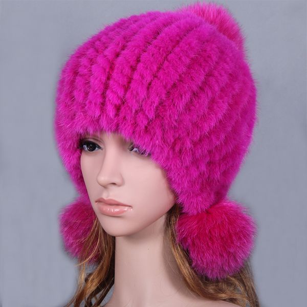 

skin hat of lady grass warm winter fabric fox mink ball cap korean tide, Blue;gray