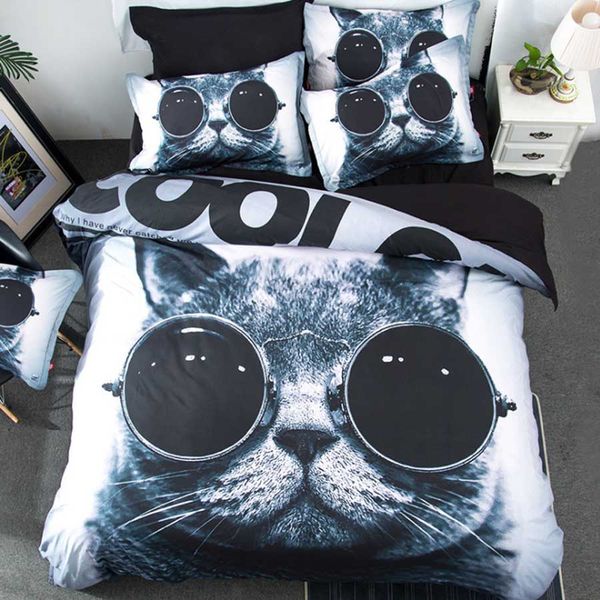 

wostar cotton bedding sets luxury home textiles 3d print black cat bedclothes 2/3pcs duvet cover set and pillowcase sell