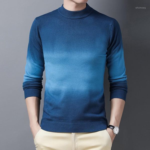 

blue gradually change color turtleneck sweater men half high collar sweaters man warm knitted pullover pull homme korean clothes1, White;black