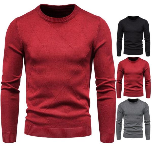 

new autumn and winter men's sweaters men's round neck long-sleeved diamond check sweater bottoming shirt, White;black