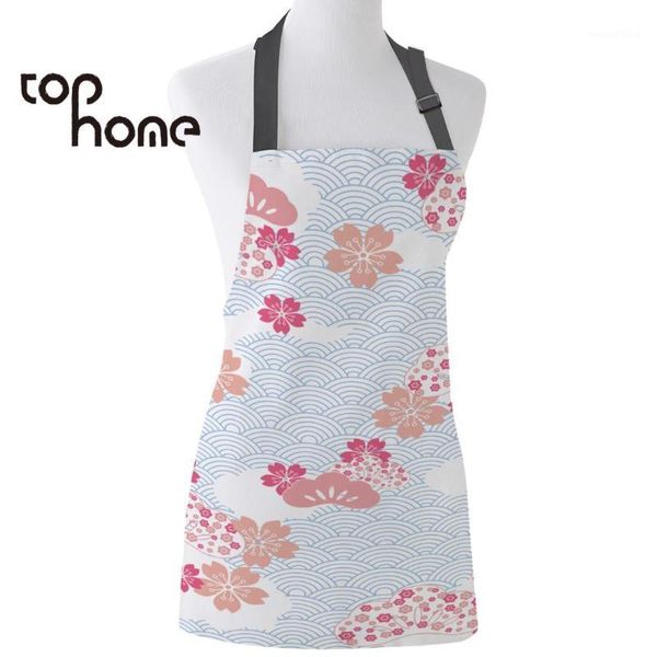 

ome kitchen apron japan cherry blossoms printed adjustable sleeveless canvas aprons for men women kids home cleaning tools1