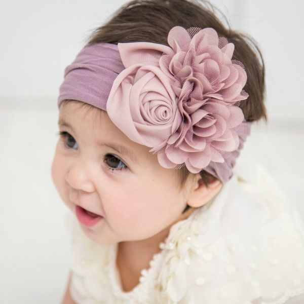 

soft stretch satin rose flower baby headband newborn knot wide nylon headwraps turban girls headwear kids p props, Blue;gray