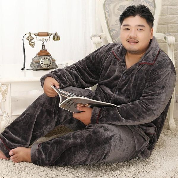

classic plus large size winter warm flannel pyjamas set men thickening plus fleece pyjamas home suit male fat guy 5xl 150 kg, Black;brown