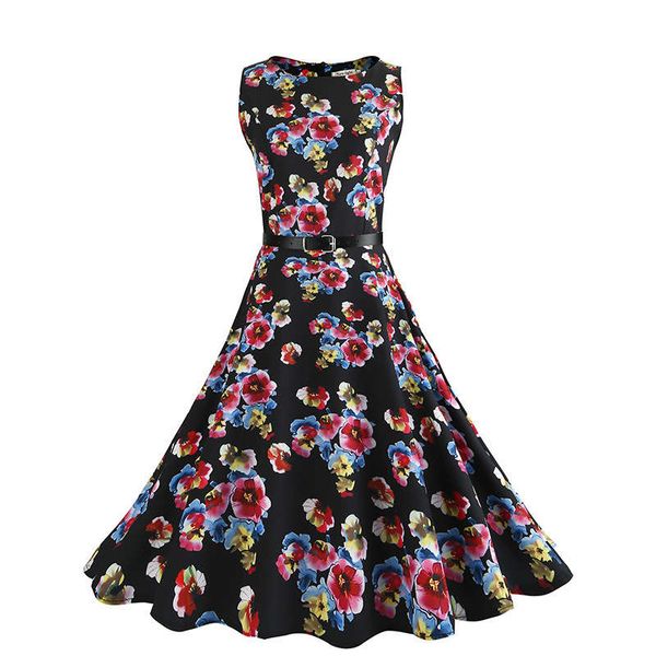 

hepburn style s50 waist closing skirt dress with belt, Black;gray