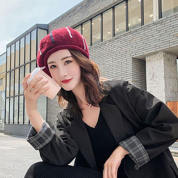 

fashion autumn winter women stripe berets warm plush woolen blended winter beanie hats french artist painter hat female cap gift, Blue;gray