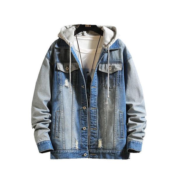

2021 spring men hooded denim jacket mens casual bomber jackets male streetwear vintage jean coat chaqueta hombre, Black;brown