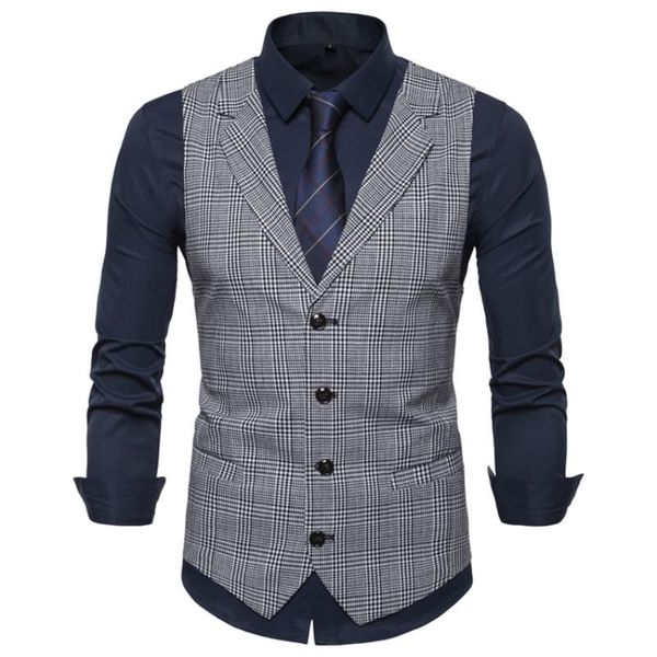 

men's vests plaid suit vest for men the groom's wedding fashion business casual single breasted waistcoat, Black;white
