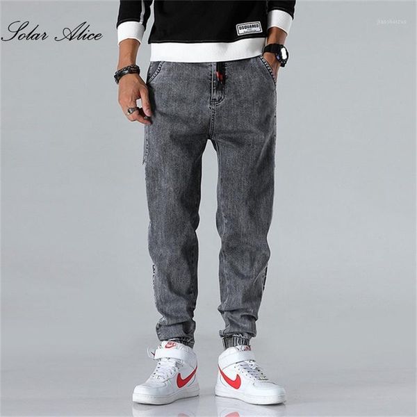 

2020 men's autumn and winter new mid-rise straight jeans plus size loose-fitting harem casual pants1, Blue