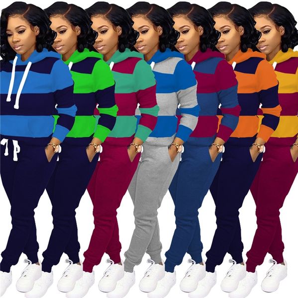 

2020 womens patchwork tracksuit long sleeve hoodies +leggings pants suit sweatsuit pullover blouse pant outfits sportswear clothes e120902, White