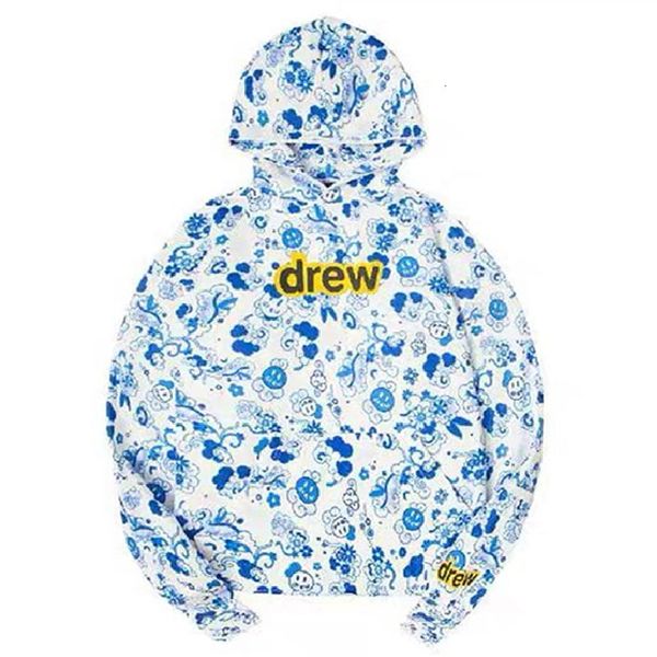 

drew house justin bieber print bullet screen smiley face cloud pullover loose hoodie, Black