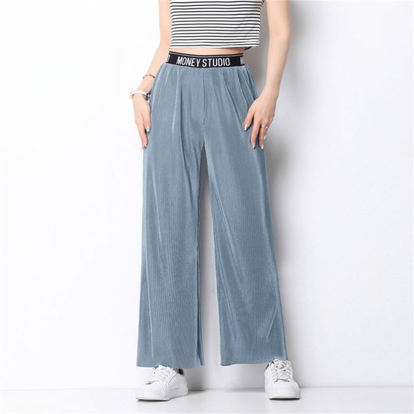 

fold pleated pants women's summer wide leg pant for women casual ankle-length trousers elastic high waist wide female mujer lj200813, Black;white