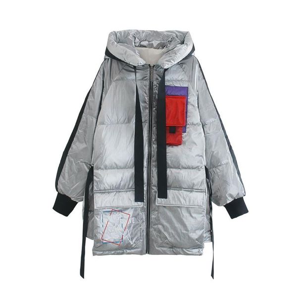 

2021 new winter women jacket female drawstring down coat pockets zippers long hooded outerwear 5aw0, Black