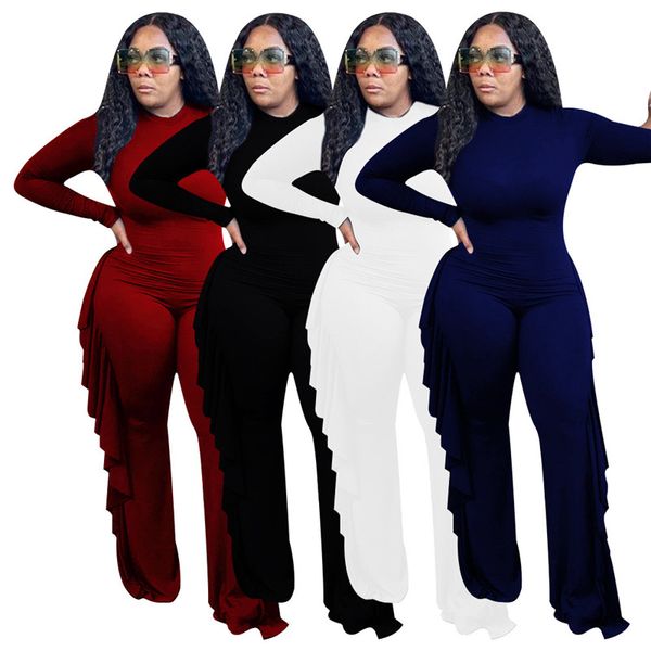 

fashion ruffle designer womens romper casual soild color womens jumpuits long sleeve new 2021 womens clothing, Black;white
