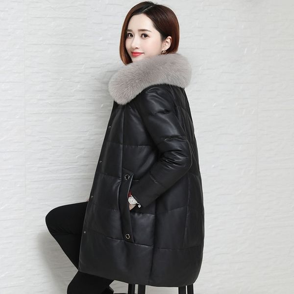 

leather black jacket female faux mink fur winter autumn coat for parka women women campera mujer sheepskin coats outerwear 201020