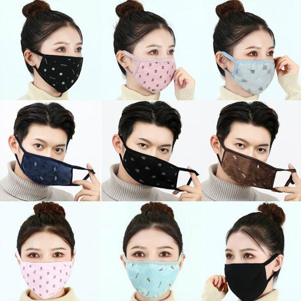 Maschere per il viso in tessuto di cotone anti-polvere DHL Maschera stampata Unisex Uomo Donna Ciclismo Indossando maschera bianca nera bianca moda invernale