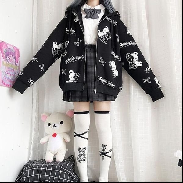 

gothic sweatshirt women fashion autumn winter clothes women hoodies korean long sleeve zip up hoodie plus velvet warm pullover, Black