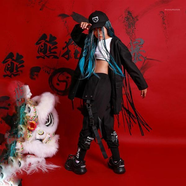 

stage wear children's red hip hop dance costumes tassel hooded jacket hiphop pants for boys jazz clothing performance outfits dqs38081, Black;red