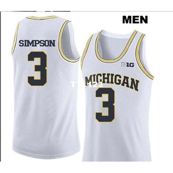 

age men michigan wolverines zavier simpson #3 college real embroidery jersey size s-4xl or custom any name or number jersey, Black
