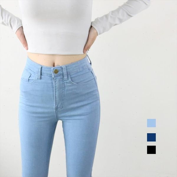 

high waist high elastic jeans women american style skinny pencil denim pants fashion pantalones vaqueros mujer, Blue