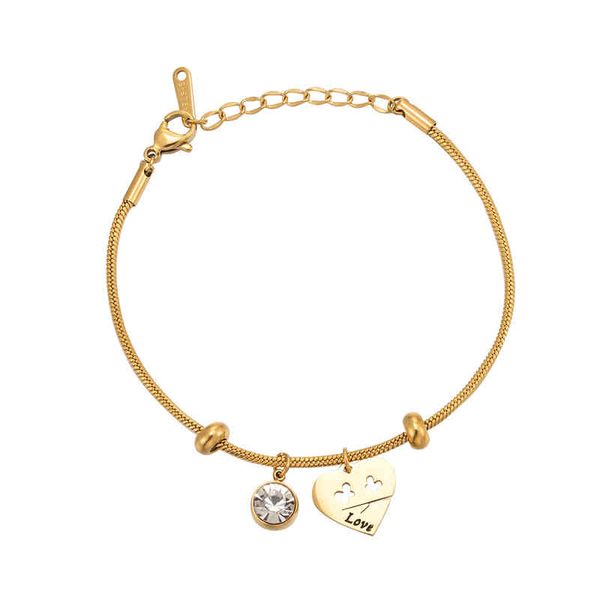 

new crystal and hollow butterfly peach heart bracelet stainless steel gold color love jewelry woman gift, Golden;silver