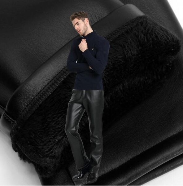 

thick velvet warm faux leather pants mens feet pants fashion motorcycle pu trousers for men personality pantalon homme black