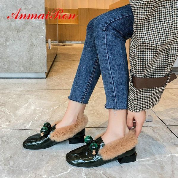 

anmairon 2020 casual patent leather round toe slip-on luxury shoes women square heel basic pumps women shoes size 34-421, Black