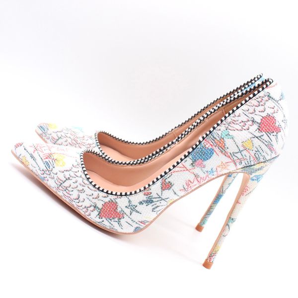

delivery fashion women white lady graffiti pumps malha toe pointy high size33-43 12  cm 8 in stiletto heels i48m, Black